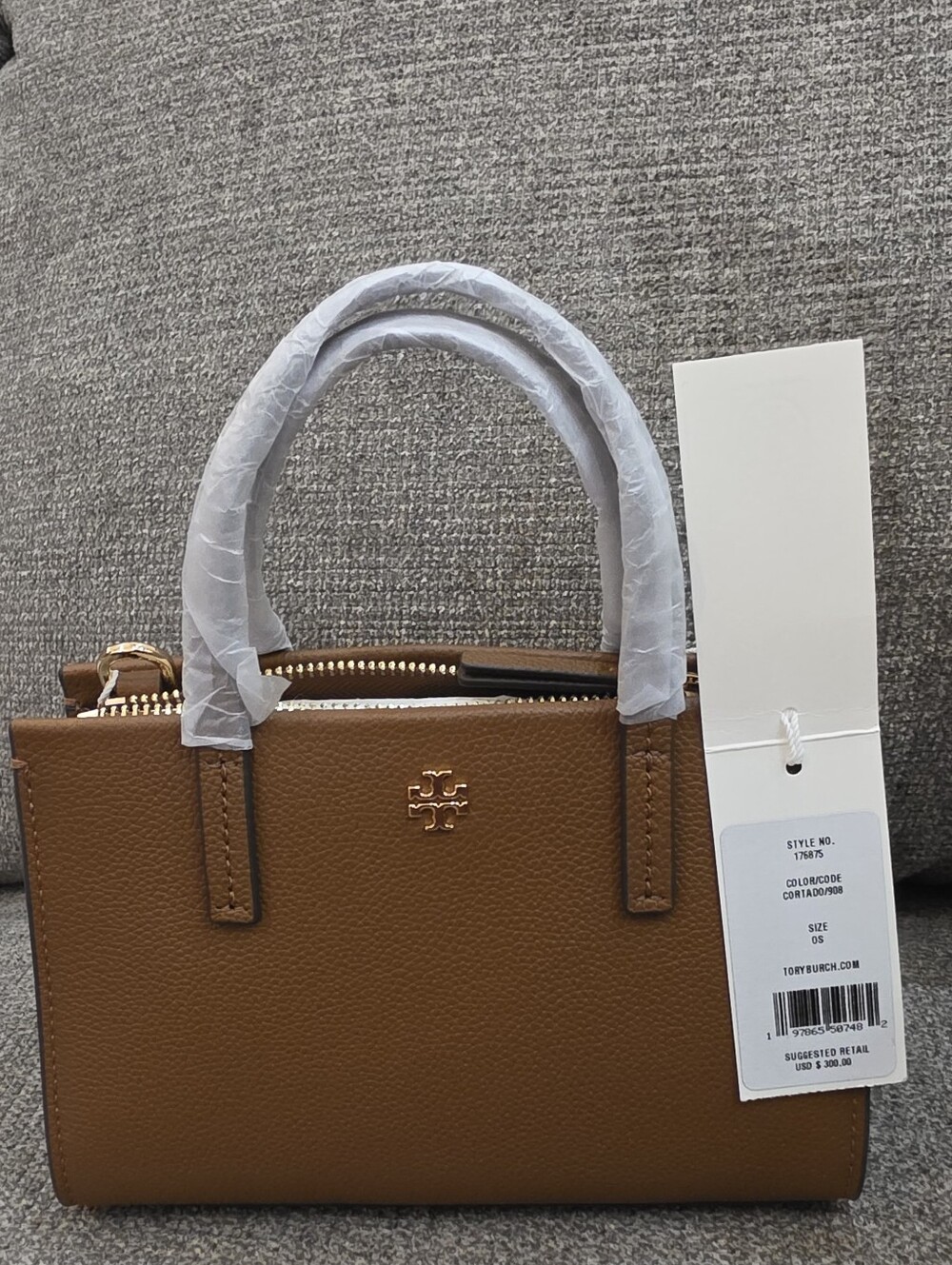 Tory Burch Mini Top-Handle Satchel in Caramel Brown with Gold Hardware